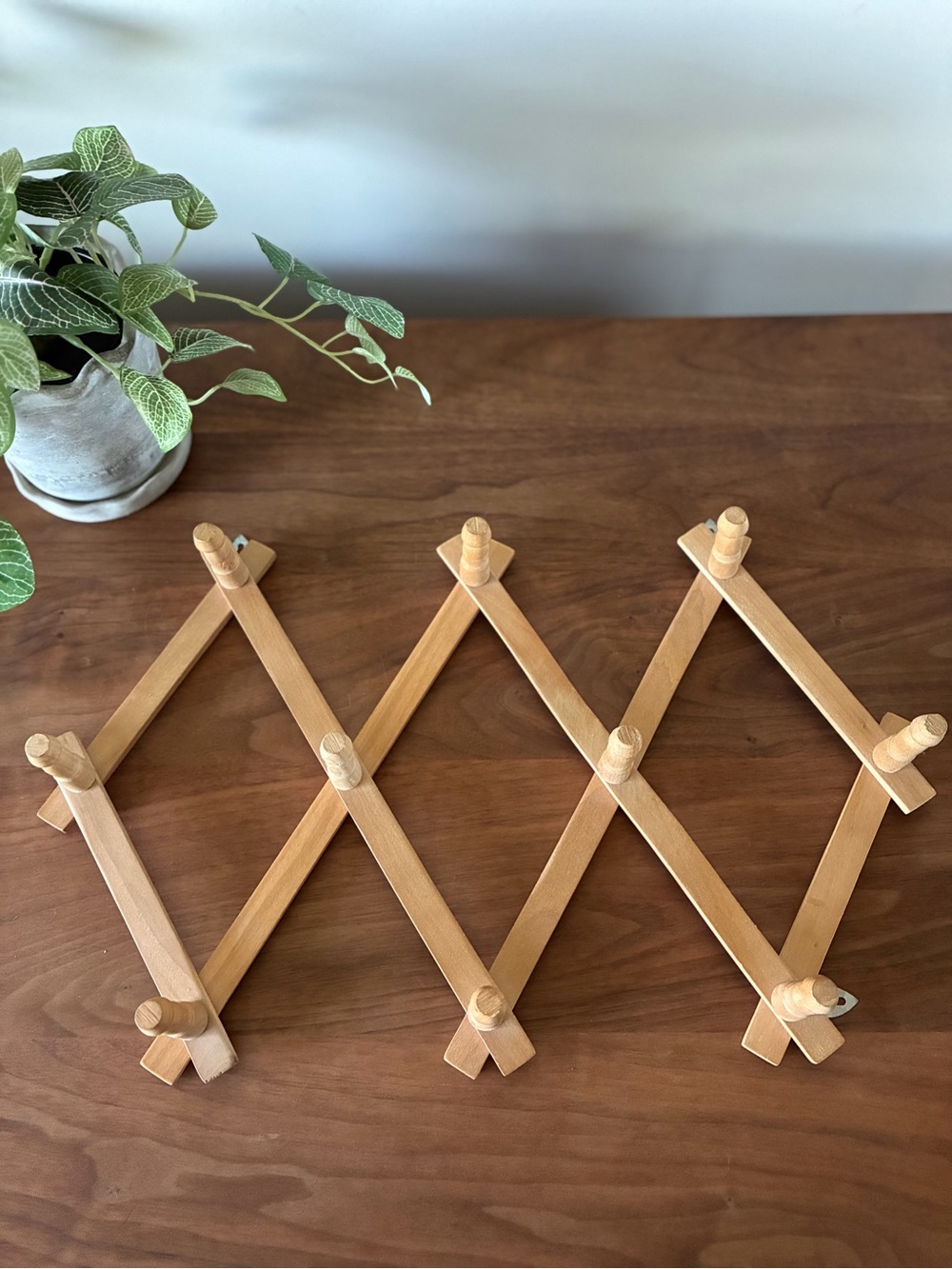 Vintage Wood Accordion Wall Rack Expandable Peg Hook - 10 Pegs